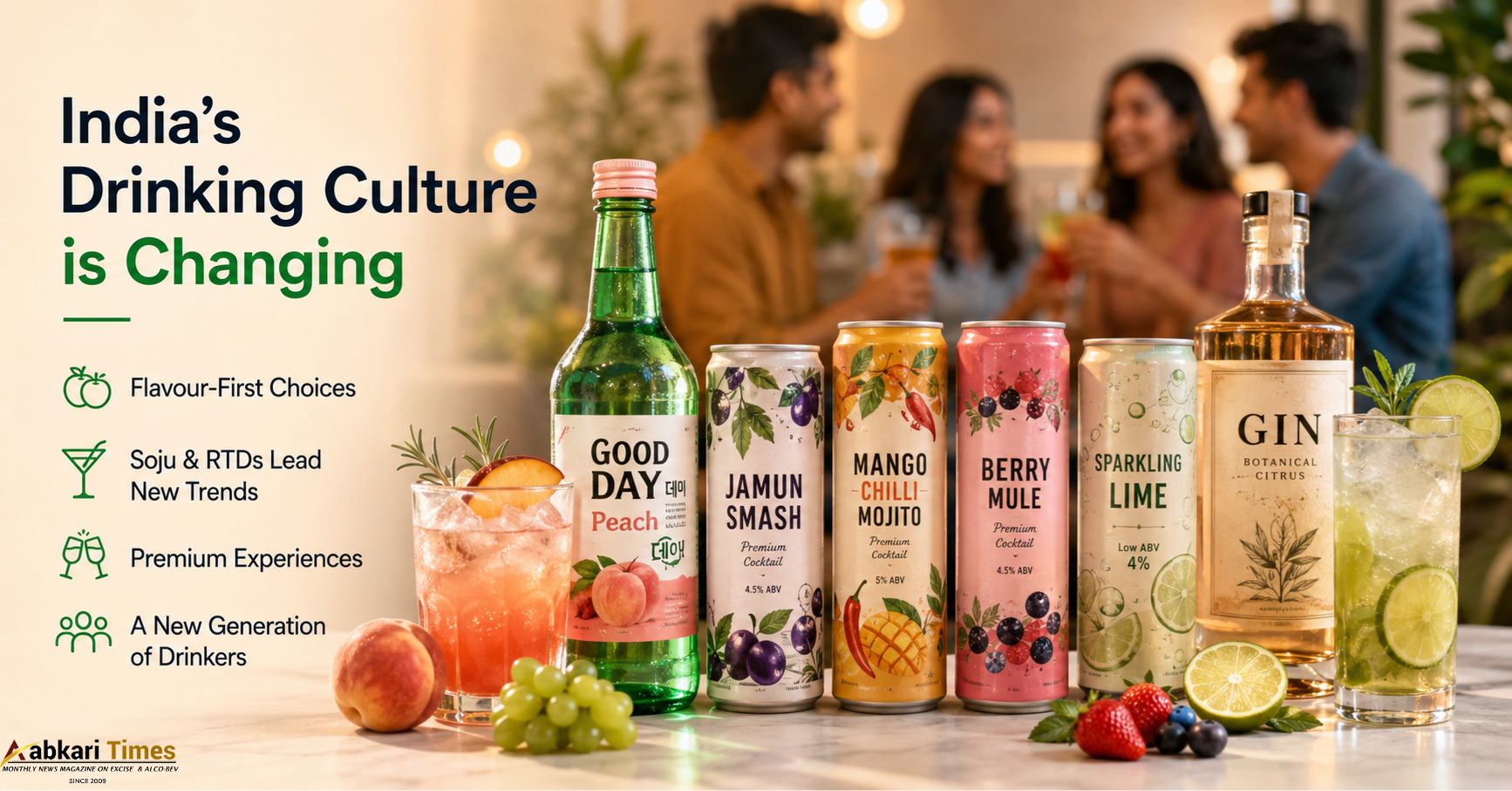 India's Alcobev Industry Bets Big on Flavour-First Drinks as Gen Z and Millennials Redefine Alcohol Consumption Soju, Ready-to-Drink Cocktails and Fruit-Flavoured Spirits Lead India's Changing Drinking Culture India's alcoholic beverage (alcobev) industry is undergoing a significant transformation as younger consumers increasingly prioritise flavour, convenience and social experiences over high alcohol content. From Korean Soju and ready-to-drink (RTD) cocktails to fruit-infused spirits and flavoured beers, companies are introducing innovative products designed to appeal to a new generation of drinkers. Industry experts believe the shift is not simply towards low-alcohol beverages but towards drinks that offer exciting flavours, premium experiences and easy consumption across different occasions. Flavour Becoming the Biggest Growth Driver Alcohol brands say consumers are becoming more adventurous, choosing beverages based on taste rather than sticking to traditional spirits. Fruity flavours such as peach, grape, strawberry and green apple are among the fastest-growing choices, while Indian-inspired variants like mango chilli and minty jamun are also gaining popularity. This trend is encouraging companies to launch products that combine global drinking styles with local taste preferences, making alcoholic beverages more approachable for both first-time and experienced consumers. Consumers No Longer Loyal to One Category Industry leaders say today's drinkers frequently switch between beer, whisky, tequila, Soju, RTDs and craft cocktails depending on the occasion instead of remaining loyal to a single category. According to executives, experimentation has become one of the strongest trends in India's premium alcohol market. Consumers are increasingly exploring different styles of drinks for house parties, casual gatherings, restaurants and celebrations. Brands are therefore focusing less on competing within one category and more on creating products that fit multiple drinking occasions. Low-ABV Drinks Gaining Attention, But Flavour Matters More While beverages with lower alcohol by volume (ABV) continue attracting new consumers, industry executives believe flavour-led innovation offers a much larger business opportunity. Many companies argue that consumers are not specifically searching for low-alcohol drinks. Instead, they want beverages that are refreshing, enjoyable and easy to drink without compromising on taste. This has encouraged brands to expand their portfolios with fruit-flavoured cocktails, sparkling drinks and contemporary spirits that appeal to a wider audience. Soju Emerges as a Gateway to Global Drinking Trends The rapid popularity of Korean culture, K-pop, Korean dramas and international travel has significantly boosted awareness of Soju in India. Alcohol companies view Soju as an entry-level international beverage that introduces consumers to global drinking cultures. Its lighter alcohol content, fruity flavours and easy-drinking profile have made it especially popular among young urban consumers. Several companies are also manufacturing Soju locally, helping reduce prices and expand availability beyond metropolitan cities. Ready-to-Drink Cocktails Continue Expanding Ready-to-drink cocktails have emerged as another fast-growing segment within India's alcobev industry. Consumers increasingly prefer beverages that require no preparation while offering premium taste and convenience. These products are becoming popular at home gatherings, outdoor events, music festivals and casual social occasions. The RTD category is expected to continue expanding as brands introduce new flavours inspired by both international and Indian ingredients. Premiumisation Driving Consumer Choices The Indian alcohol market is also witnessing a broader premiumisation trend, with consumers willing to pay more for unique flavours, better ingredients and distinctive brand experiences. Instead of purchasing alcohol purely for strength, younger drinkers increasingly evaluate products based on taste, quality, packaging and the overall lifestyle associated with the brand. Industry executives say this behaviour is creating opportunities for premium flavoured spirits, imported beverages and innovative cocktail formats. Expanding India's Drinking Consumer Base Companies believe approachable, flavour-focused beverages are helping attract new consumers, including first-time drinkers and individuals who previously found traditional spirits too strong. The industry also sees growing participation from women and health-conscious consumers seeking lighter, more balanced drinking experiences. Products with moderate alcohol content and refreshing flavours are becoming suitable choices for daytime gatherings, brunches and casual evening occasions. Future of India's Alcobev Market Industry experts believe India's alcohol industry is moving beyond traditional categories towards a flavour-driven ecosystem where consumers freely experiment across beverages. For alcobev companies, long-term success will depend on continuous innovation, premium offerings and the ability to create memorable drinking experiences rather than simply introducing stronger alcoholic products. As Gen Z and millennials continue shaping consumption habits, flavour, convenience and experience are expected to become the defining pillars of India's next phase of alcobev growth. Keywords: India alcobev market, flavoured alcoholic beverages, Soju in India, ready-to-drink cocktails, RTD drinks, Gen Z drinking trends, low ABV beverages, premium spirits India, fruit-flavoured alcohol, Indian alcohol industry.